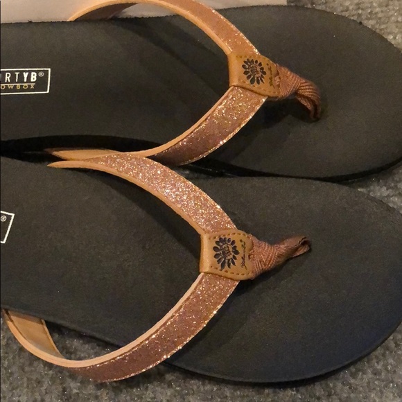 yellow box rose gold flip flops